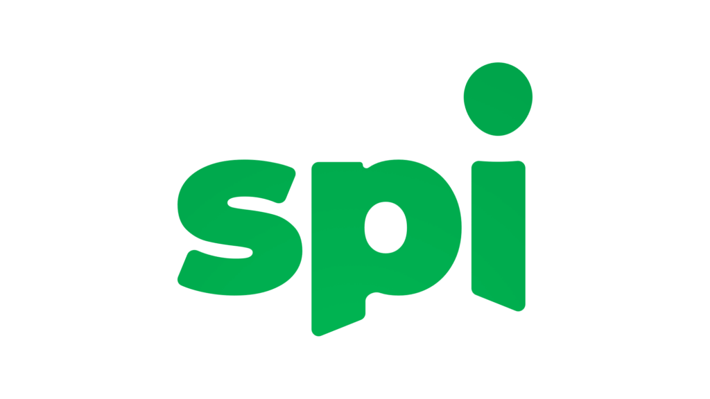 SPI logo, green text that reads "SPI"