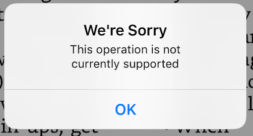 Amazon affiliate program failed to add link to Kindle book reads "We're Sorry. This operation is not currently supported," with an "OK" button to dismiss.