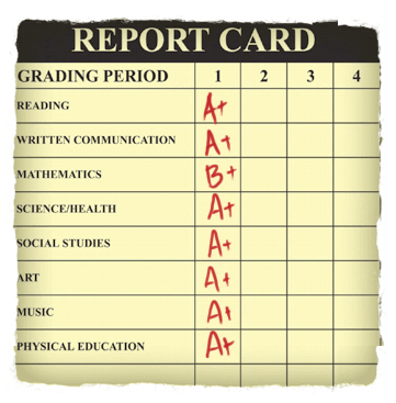Report Card:
- Reading: A+
- Written Communication: A+
- Mathematics: B+
- Science/Health: A+
- Social Studies: A+
- Art: A+
- Music: A+
- Physical Education: A+